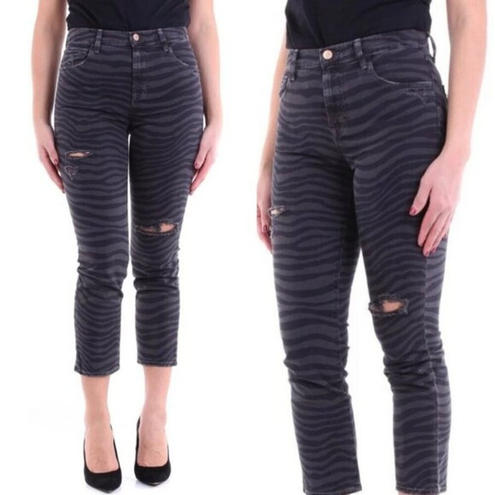 J Brand Ruby High-Rise Crop Cigarette Jean Womens In Black Dazzle Destruct 25